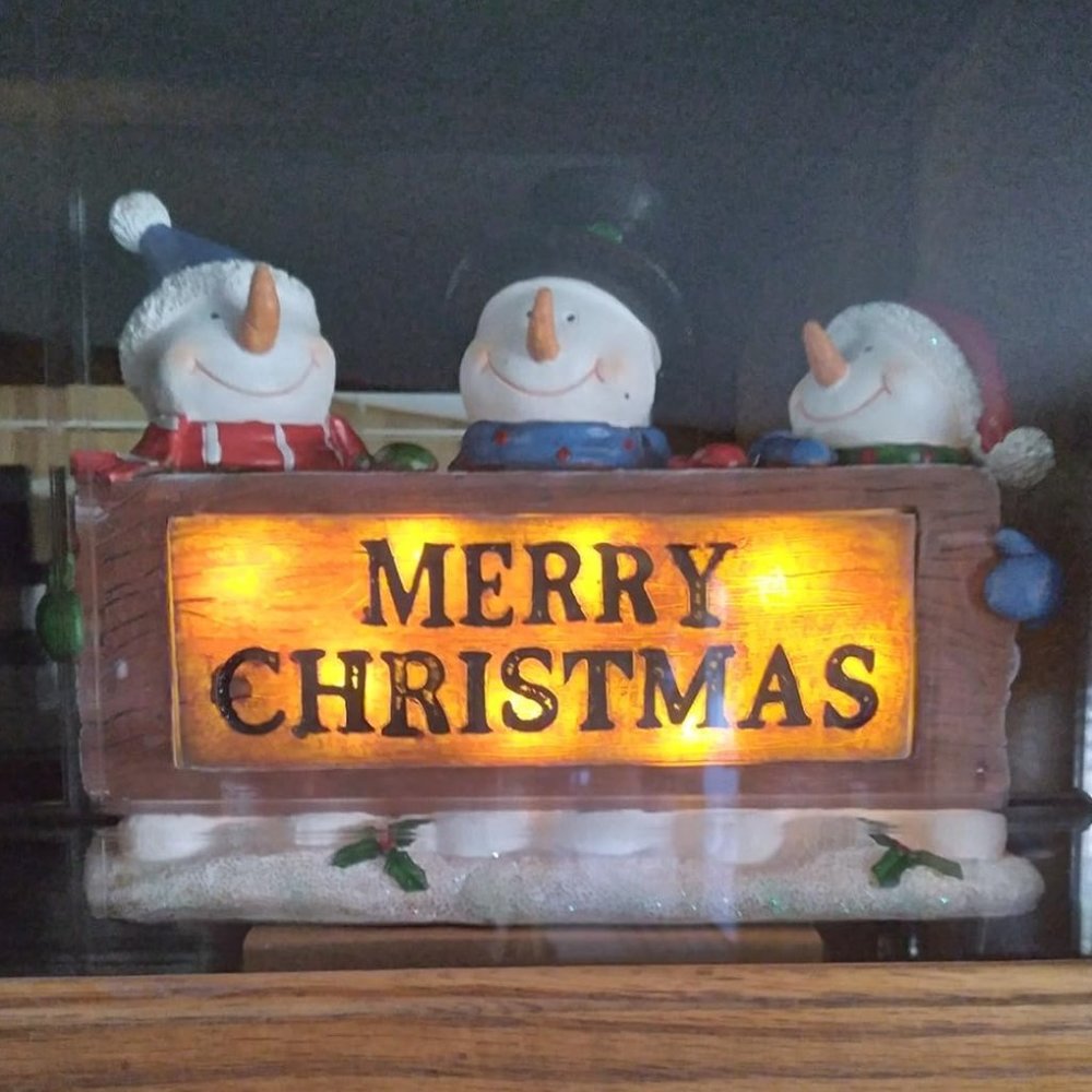 Indoor Glowing Merry Christmas Wood Trio LED Holiday Snowman